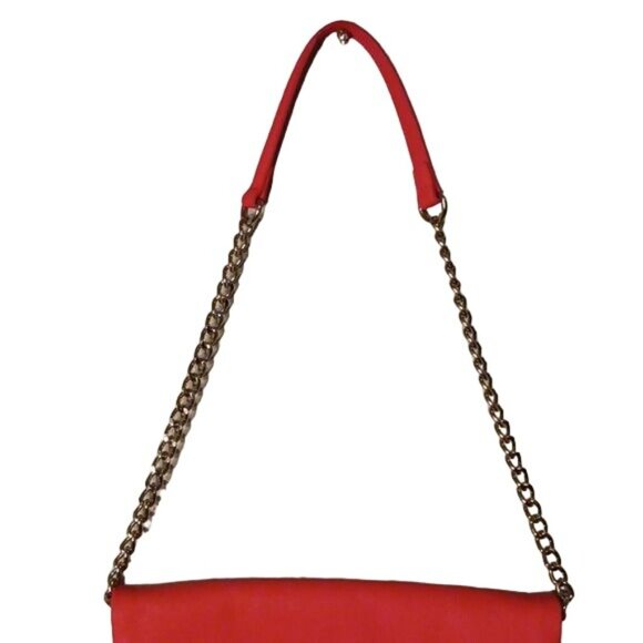 Express Coral Fold Over Purse with Silver Chain‎ Strap/Hardware - Picture 3 of 12